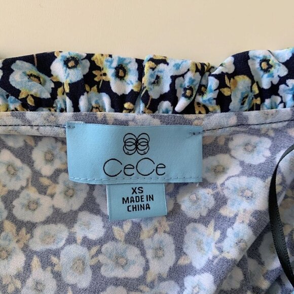 CeCe Floral Frill Puff Sleeve Blouse XS NEW NWT Blue - Picture 6 of 9